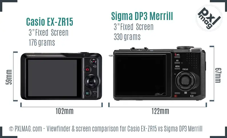 Casio EX-ZR15 vs Sigma DP3 Merrill Screen and Viewfinder comparison