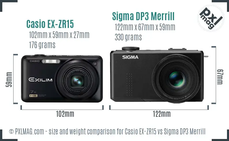 Casio EX-ZR15 vs Sigma DP3 Merrill size comparison