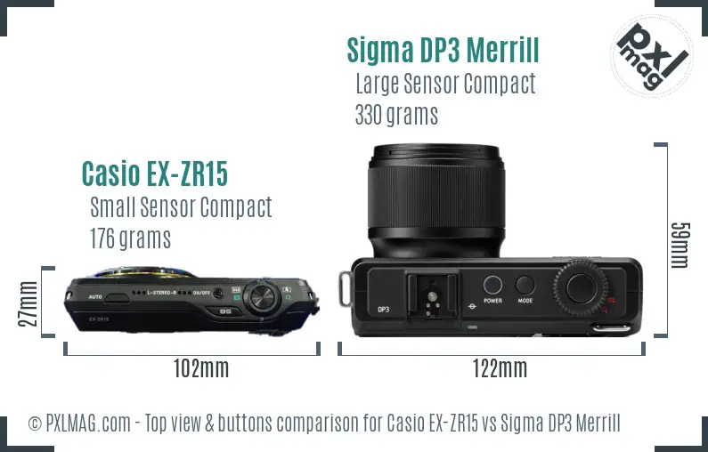 Casio EX-ZR15 vs Sigma DP3 Merrill top view buttons comparison