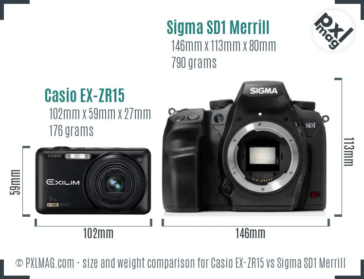 Casio EX-ZR15 vs Sigma SD1 Merrill size comparison