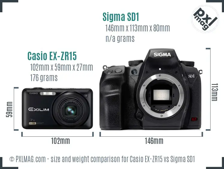 Casio EX-ZR15 vs Sigma SD1 size comparison Casio EX-ZR15 vs Sigma SD1 size comparison