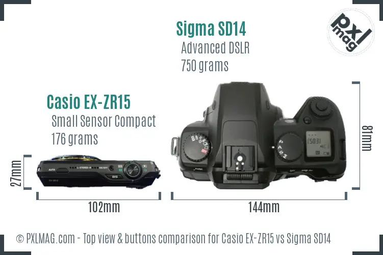 Casio EX-ZR15 vs Sigma SD14 top view buttons comparison