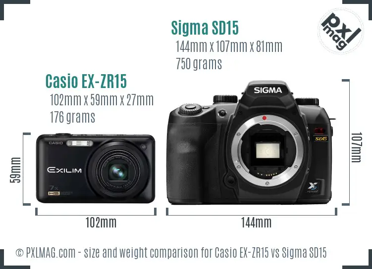 Casio EX-ZR15 vs Sigma SD15 size comparison