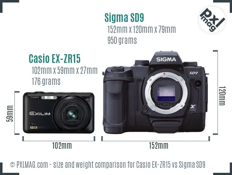 Casio EX-ZR15 vs Sigma SD9 size comparison
