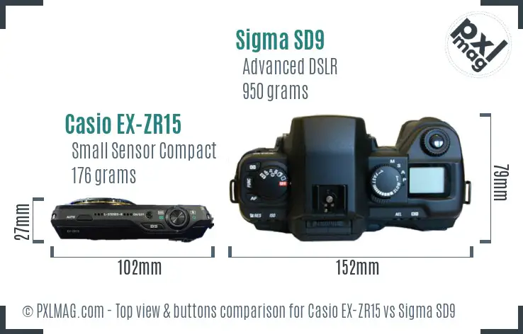 Casio EX-ZR15 vs Sigma SD9 top view buttons comparison