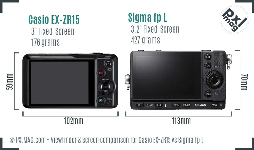 Casio EX-ZR15 vs Sigma fp L Screen and Viewfinder comparison