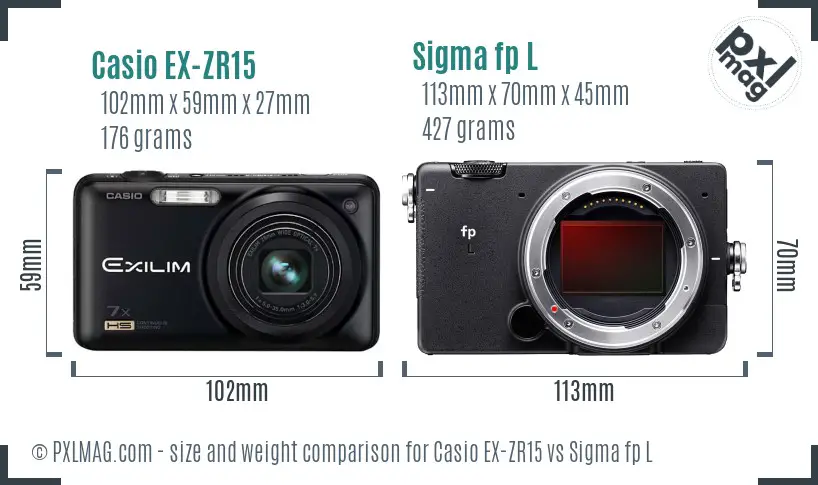 Casio EX-ZR15 vs Sigma fp L size comparison