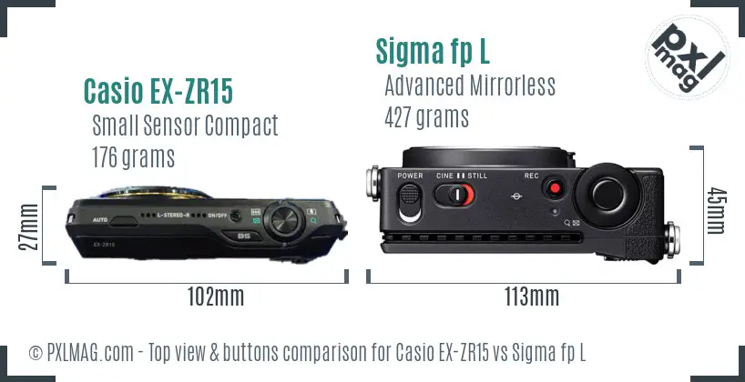 Casio EX-ZR15 vs Sigma fp L top view buttons comparison