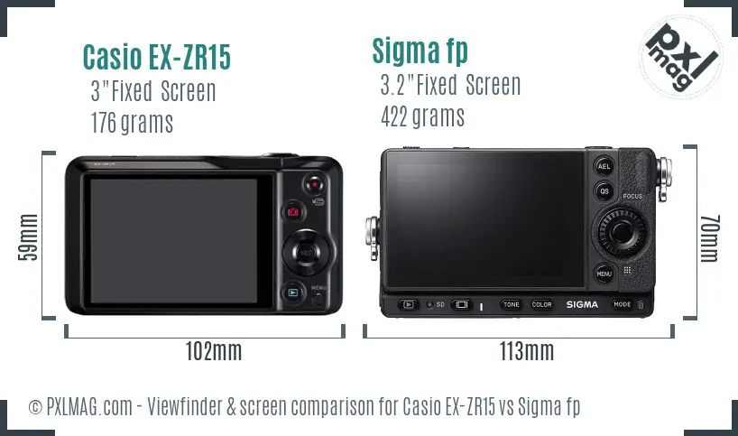 Casio EX-ZR15 vs Sigma fp Screen and Viewfinder comparison