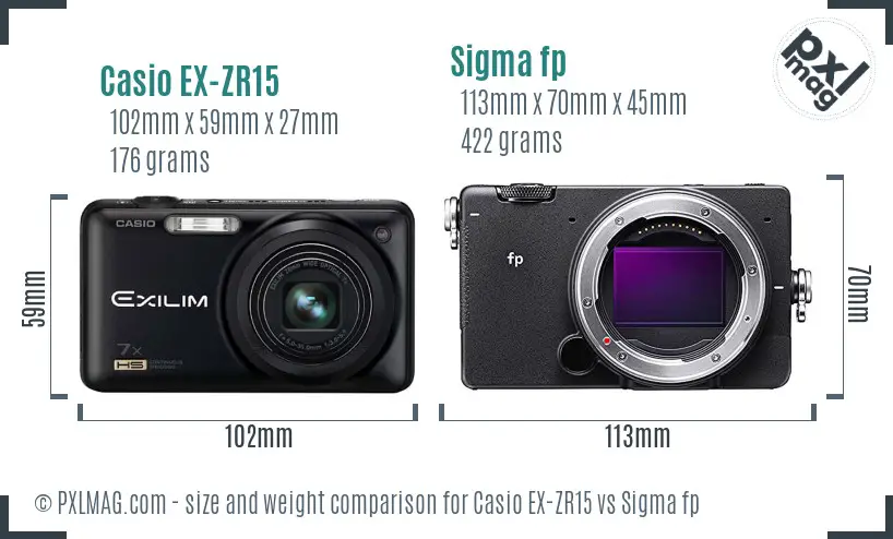 Casio EX-ZR15 vs Sigma fp size comparison