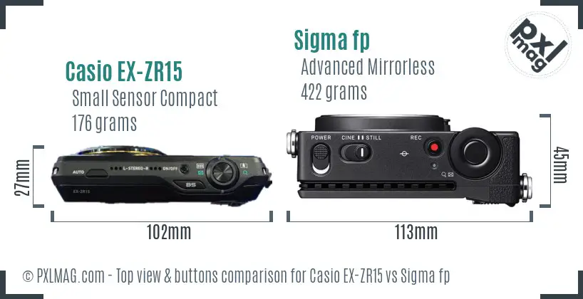 Casio EX-ZR15 vs Sigma fp top view buttons comparison