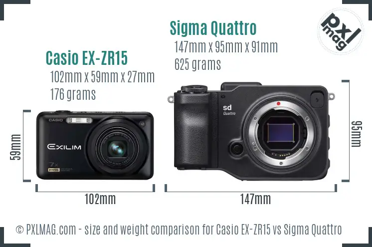 Casio EX-ZR15 vs Sigma Quattro size comparison