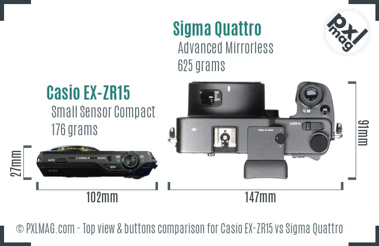 Casio EX-ZR15 vs Sigma Quattro top view buttons comparison