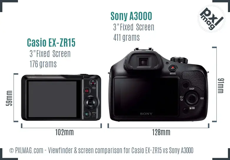 Casio EX-ZR15 vs Sony A3000 Screen and Viewfinder comparison Casio EX-ZR15 vs Sony A3000 Screen and Viewfinder comparison