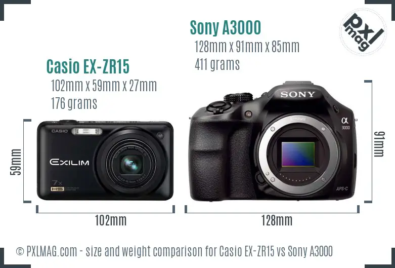 Casio EX-ZR15 vs Sony A3000 size comparison Casio EX-ZR15 vs Sony A3000 size comparison