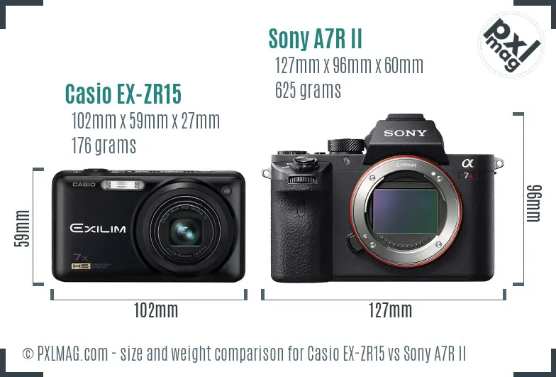 Casio EX-ZR15 vs Sony A7R II size comparison Casio EX-ZR15 vs Sony A7R II size comparison