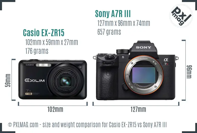Casio EX-ZR15 vs Sony A7R III size comparison Casio EX-ZR15 vs Sony A7R III size comparison