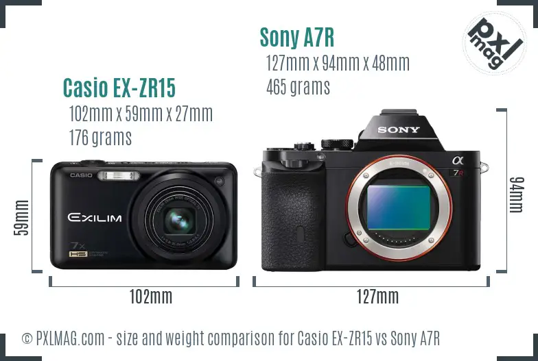 Casio EX-ZR15 vs Sony A7R size comparison