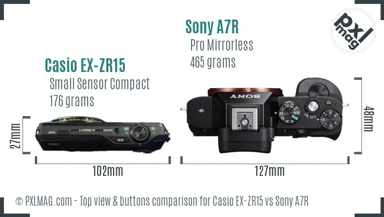 Casio EX-ZR15 vs Sony A7R top view buttons comparison