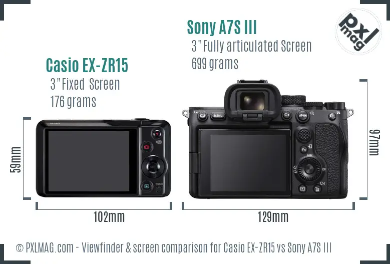Casio EX-ZR15 vs Sony A7S III Screen and Viewfinder comparison