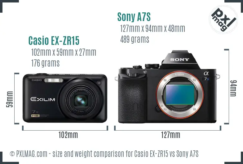 Casio EX-ZR15 vs Sony A7S size comparison