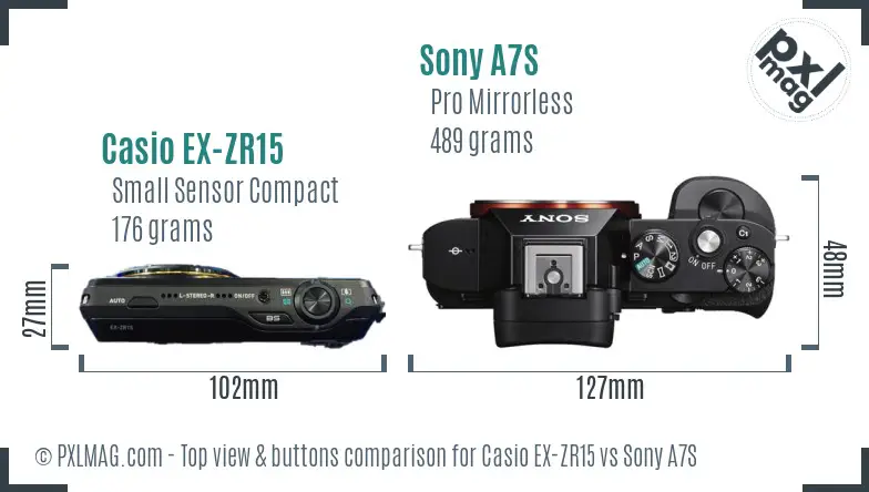 Casio EX-ZR15 vs Sony A7S top view buttons comparison