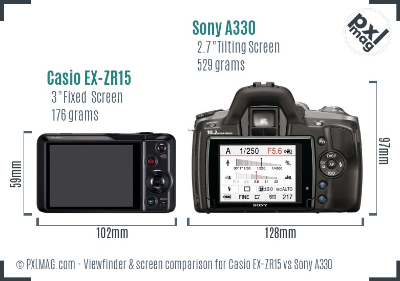 Casio EX-ZR15 vs Sony A330 Screen and Viewfinder comparison