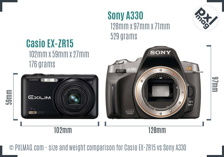 Casio EX-ZR15 vs Sony A330 size comparison