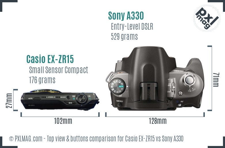 Casio EX-ZR15 vs Sony A330 top view buttons comparison