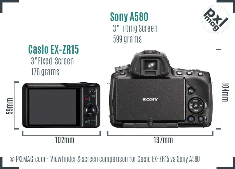 Casio EX-ZR15 vs Sony A580 Screen and Viewfinder comparison