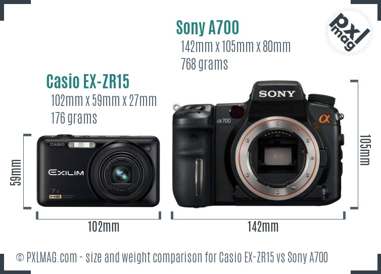 Casio EX-ZR15 vs Sony A700 size comparison Casio EX-ZR15 vs Sony A700 size comparison