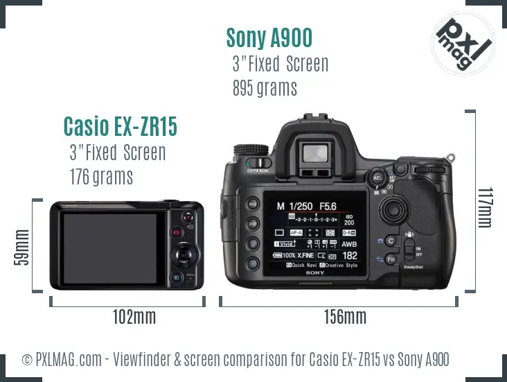 Casio EX-ZR15 vs Sony A900 Screen and Viewfinder comparison