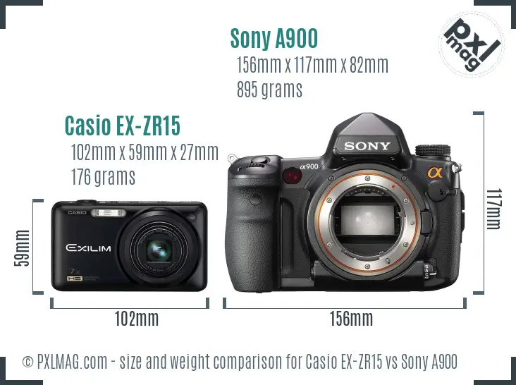 Casio EX-ZR15 vs Sony A900 size comparison