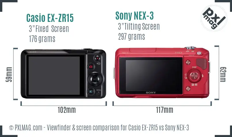 Casio EX-ZR15 vs Sony NEX-3 Screen and Viewfinder comparison