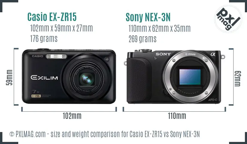 Casio EX-ZR15 vs Sony NEX-3N size comparison Casio EX-ZR15 vs Sony NEX-3N size comparison