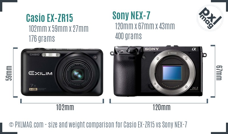 Casio EX-ZR15 vs Sony NEX-7 size comparison