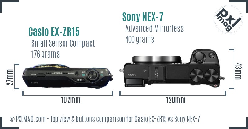 Casio EX-ZR15 vs Sony NEX-7 top view buttons comparison