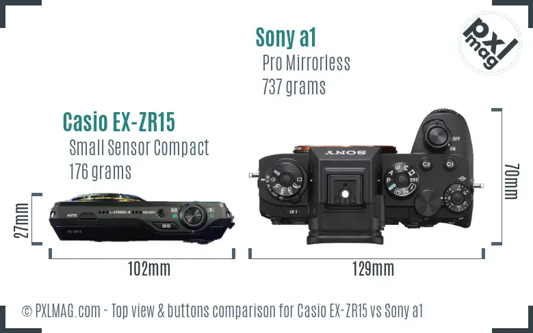 Casio EX-ZR15 vs Sony a1 top view buttons comparison