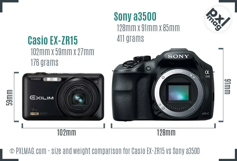 Casio EX-ZR15 vs Sony a3500 size comparison