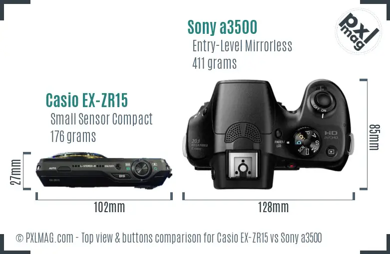 Casio EX-ZR15 vs Sony a3500 top view buttons comparison