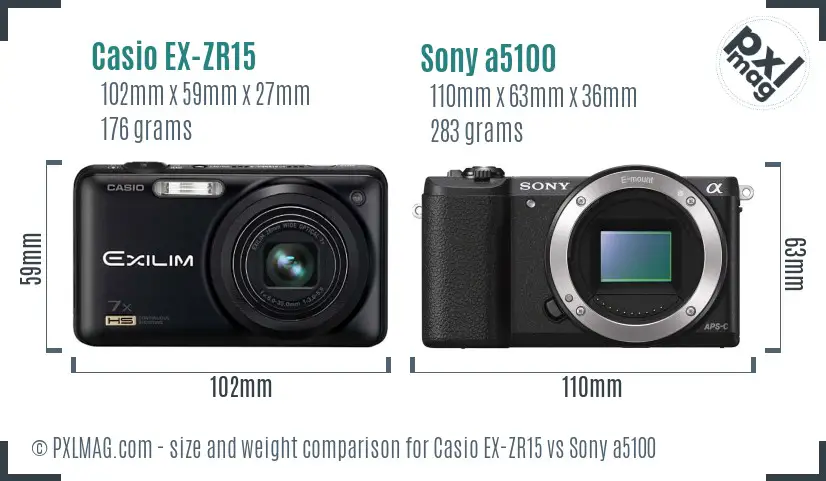 Casio EX-ZR15 vs Sony a5100 size comparison