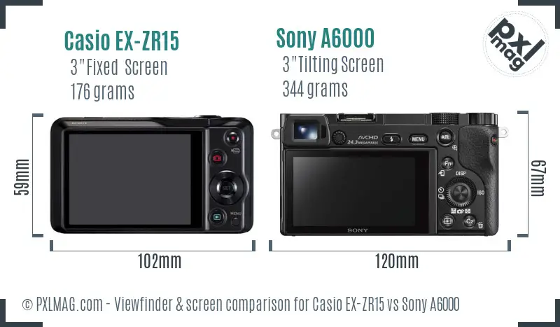 Casio EX-ZR15 vs Sony A6000 Screen and Viewfinder comparison