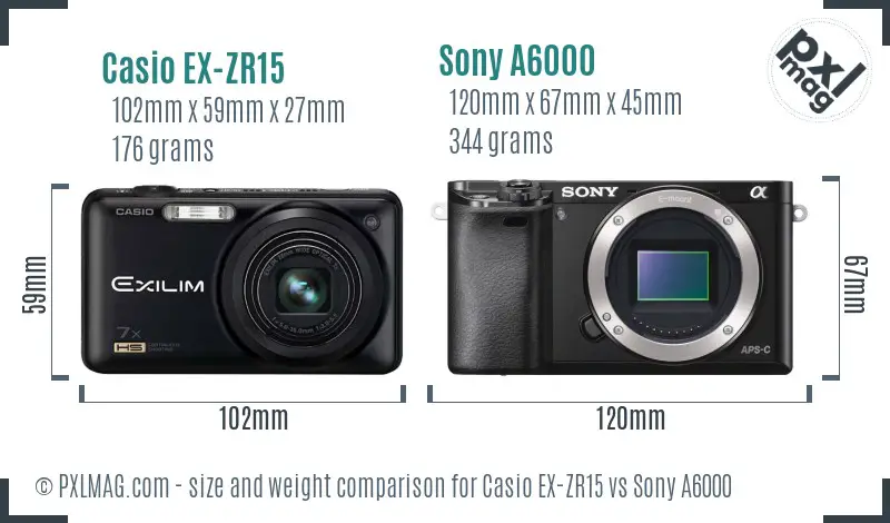 Casio EX-ZR15 vs Sony A6000 size comparison