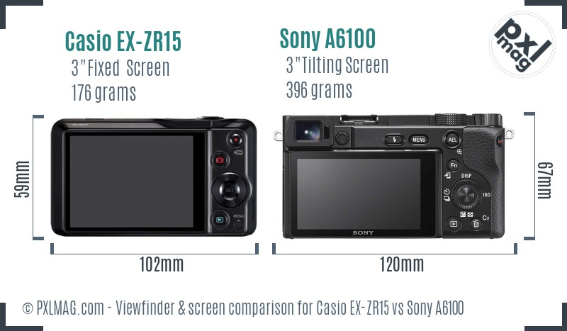 Casio EX-ZR15 vs Sony A6100 Screen and Viewfinder comparison