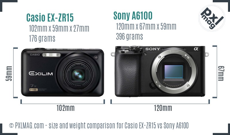Casio EX-ZR15 vs Sony A6100 size comparison Casio EX-ZR15 vs Sony A6100 size comparison