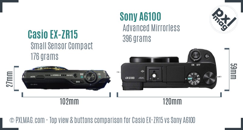 Casio EX-ZR15 vs Sony A6100 top view buttons comparison
