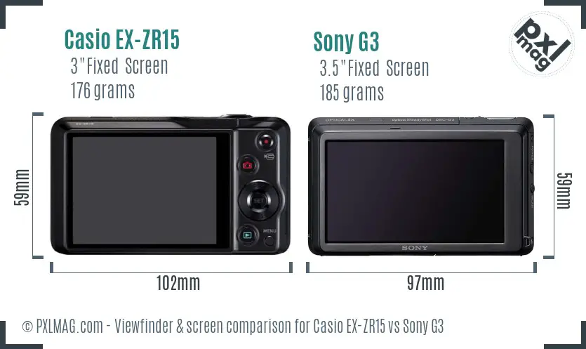 Casio EX-ZR15 vs Sony G3 Screen and Viewfinder comparison