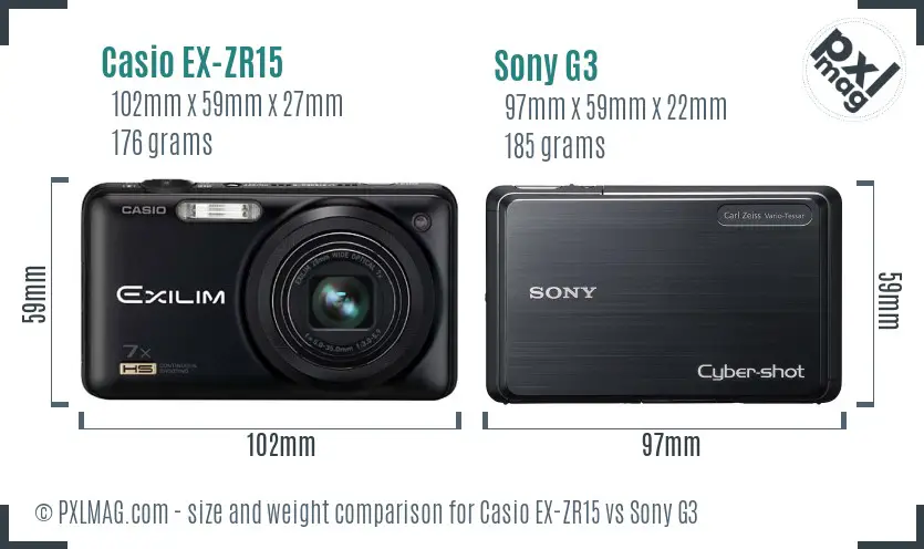 Casio EX-ZR15 vs Sony G3 size comparison
