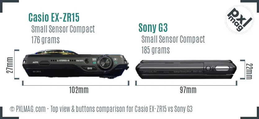 Casio EX-ZR15 vs Sony G3 top view buttons comparison