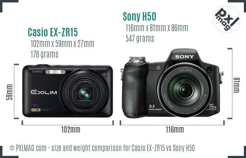 Casio EX-ZR15 vs Sony H50 size comparison